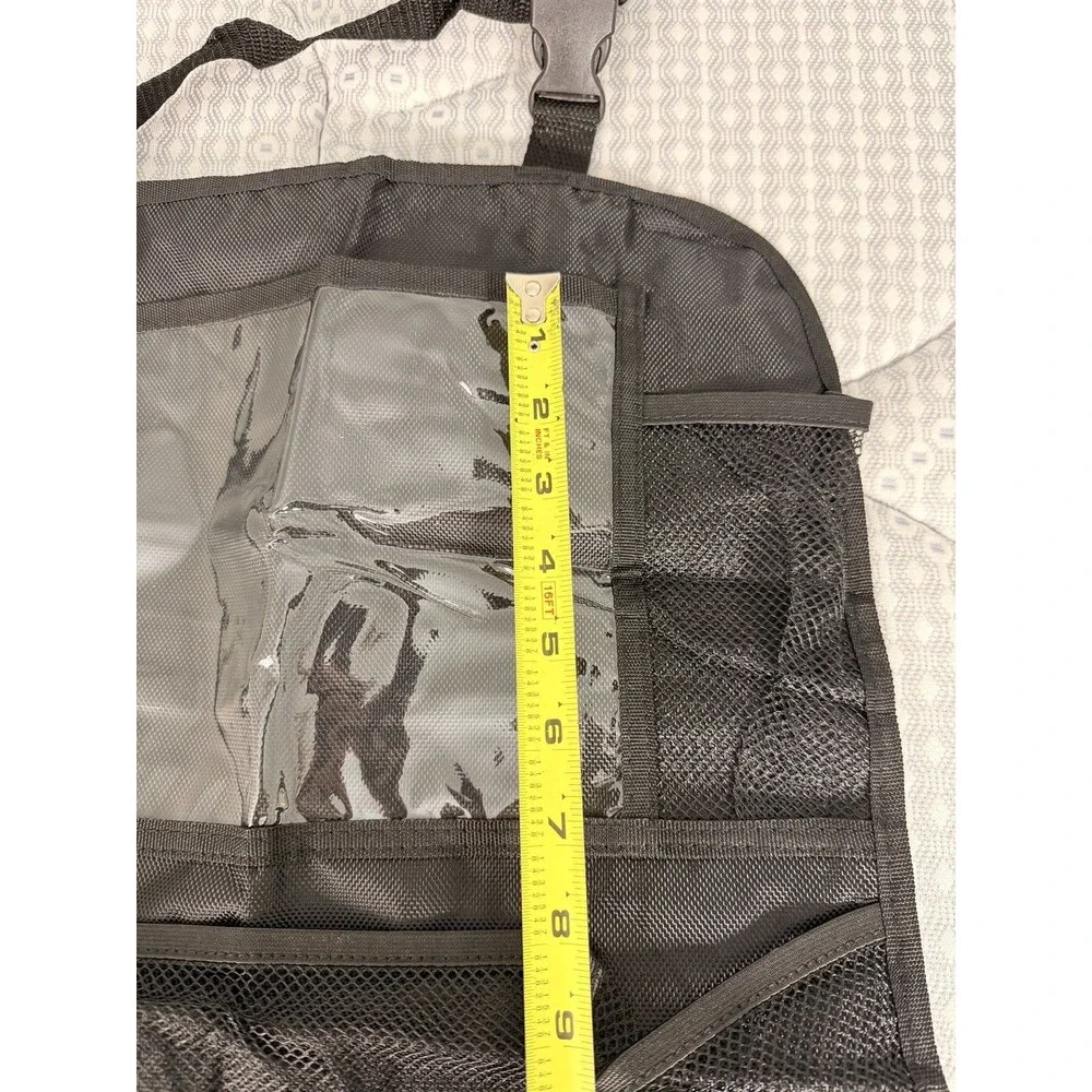 Car Seat Back Organizer Travel Storage Mesh Pockets Clear Window Black NWOT